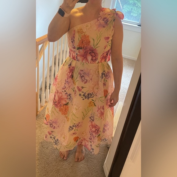 Alfred Sung Scarf-Tie One-Shoulder Floral Organdy Midi Dress - Picture 4 of 4